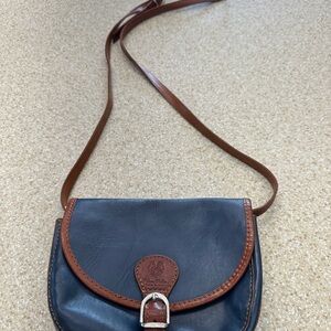 Vera Pelle Navy and Brown Leather Crossbody Bag